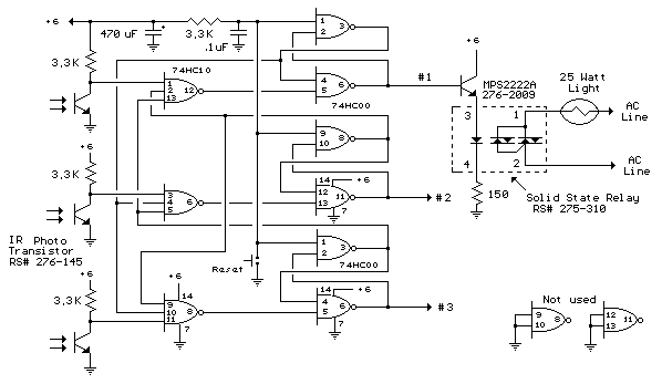 Pinewood Derby Finish Line Lamps circuit