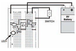 The breadboard layout for the multi-vibrator circuit as shown in Figure 5.2