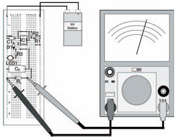 The breadboard layout for the circuit in Figure 7.19