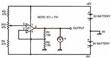 Our first experimental circuit: a non-inverting amplifier with a threerail power supply