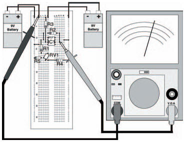 The breadboard layout for the circuit in Figure 9.7