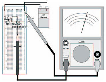 A breadboard layout for the circuit in Figure 8.7