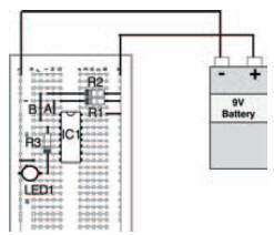 Possible breadboard layout for the experimental circuit showing OR gate operation in Figure 10.11