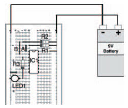 Possible breadboard layout to investigate the circuit of Figure 10.16