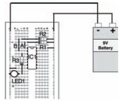 Possible breadboard layout to build the circuit of Figure 10.21