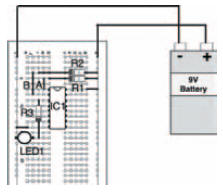 Breadboard layout to build the circuit of Figure 10.26