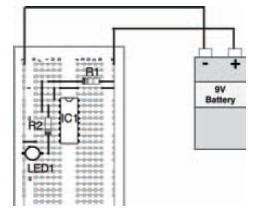 Possible breadboard layout of the circuit in Figure 10.6