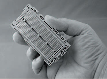 Inside breadboard, showing component clips interconnected in groups