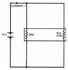 The final simplification, into two parallel resistances. From this the current can be calculated