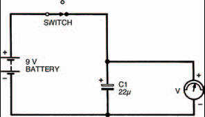 An experimental circuit to demonstrate how a capacitor stores voltage (or charge)