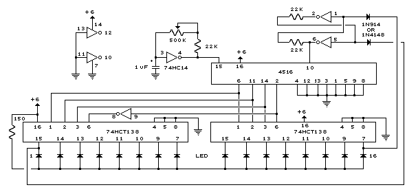 16 Stage Bi-Directional LED Sequencer circuit
