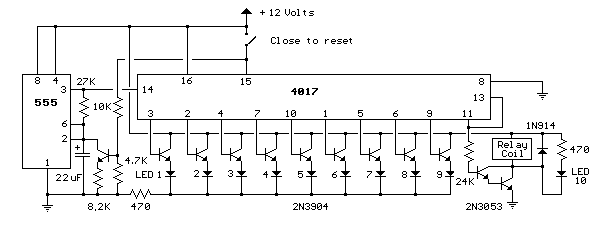 9 Second LED Timer and Relay Circuit