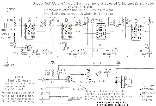 4 Stage 555 Timer for Video Cam Control schematics