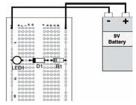 A breadboard layout for the circuit in Figure 6.3