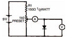 A circuit to test the operation of a forward biased diode