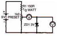 A circuit with the zener diode forward biased