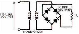 A familiar rectifier arrangement: four diodes as a bridge rectifier