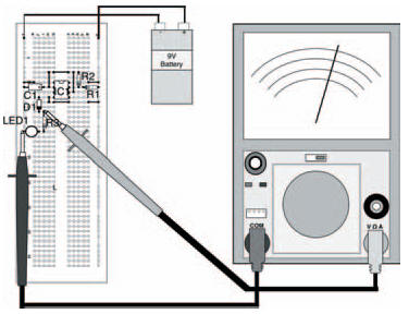 The breadboard layout of the circuit in Figure 7.16