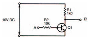 A simple transistor used as a switch, to form a simple digital circuit