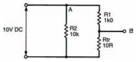 Equivalent diagram of a single transistor switch, with point A connected to logic 1