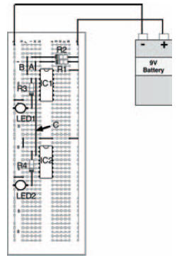 A breadboard layout for the experiment shown in Figure 10.33