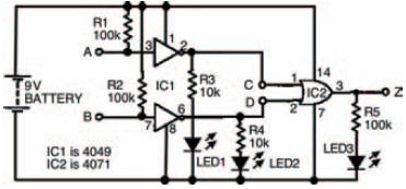 A circuit to investigate OR and NOT gates