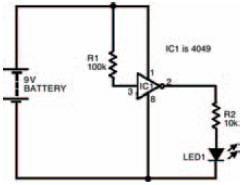 Circuit of an experiment to discover how an inverter works