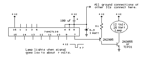 Interfacing 5 volt CMOS to 12 volt/ 25 Watt Loads circuit