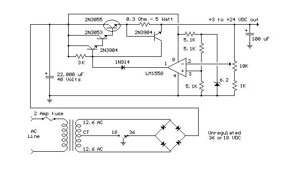 Variable 3 - 24 Volt / 3 Amp Power Supply circuit