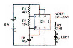 The circuit of the astable multi-vibrator circuit using the 555